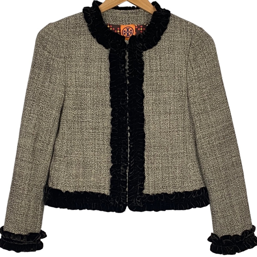 Tory Burch blazer with ruffled velvet trim